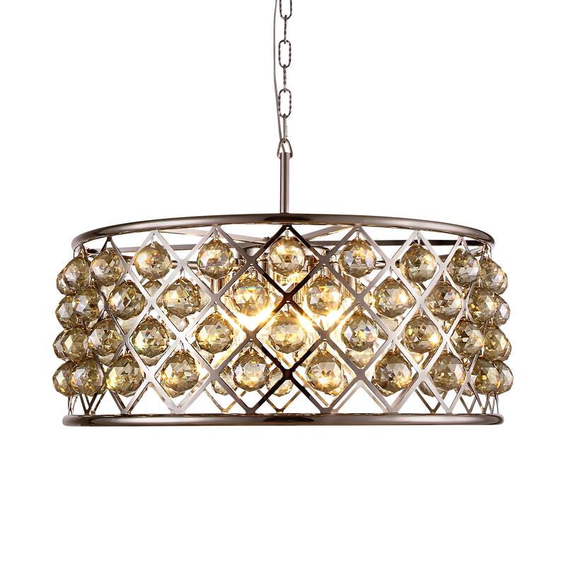 Hoop 6 Light 25" Polished Nickel Golden Teak Crystal Chandelier 10.50